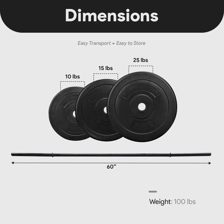 Everyday Essentials Steel Barbell Vinyl Weight Lifting Set, 100 Pounds(Open Box) - VMInnovations