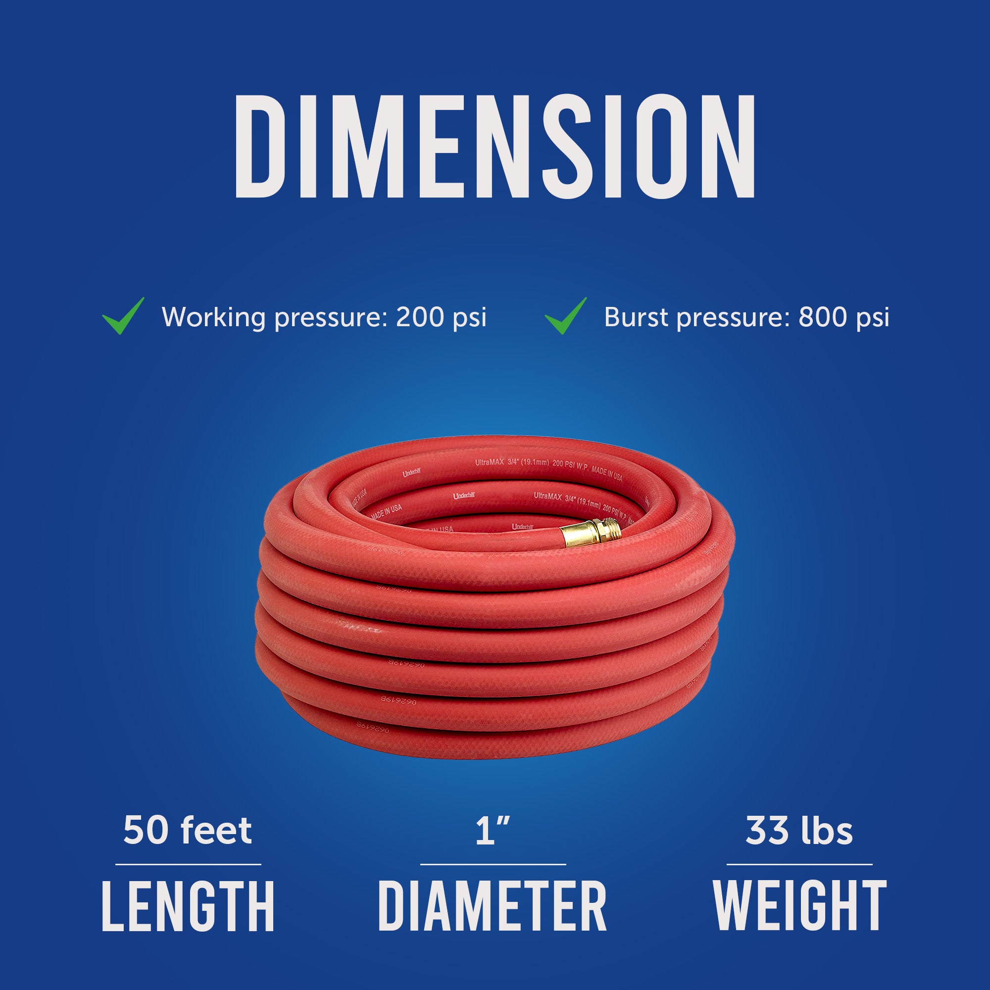 Underhill UltraMax Red Premium 1 Inch x 50' Heavy Duty Garden Hose (Open Box)