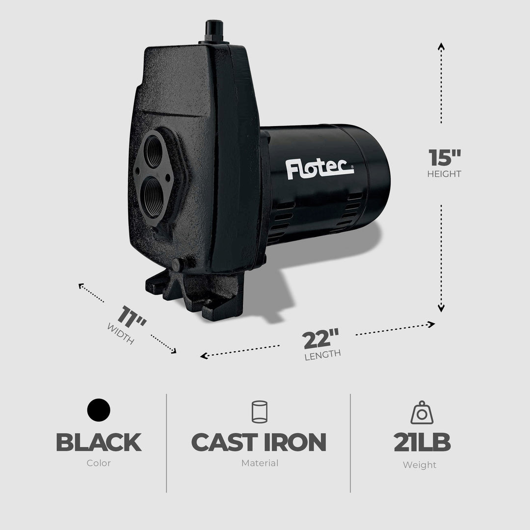 Flotec 1/2 HP Cast Iron Convertible Jet Pump Tackles Water Depths of Up To 100'