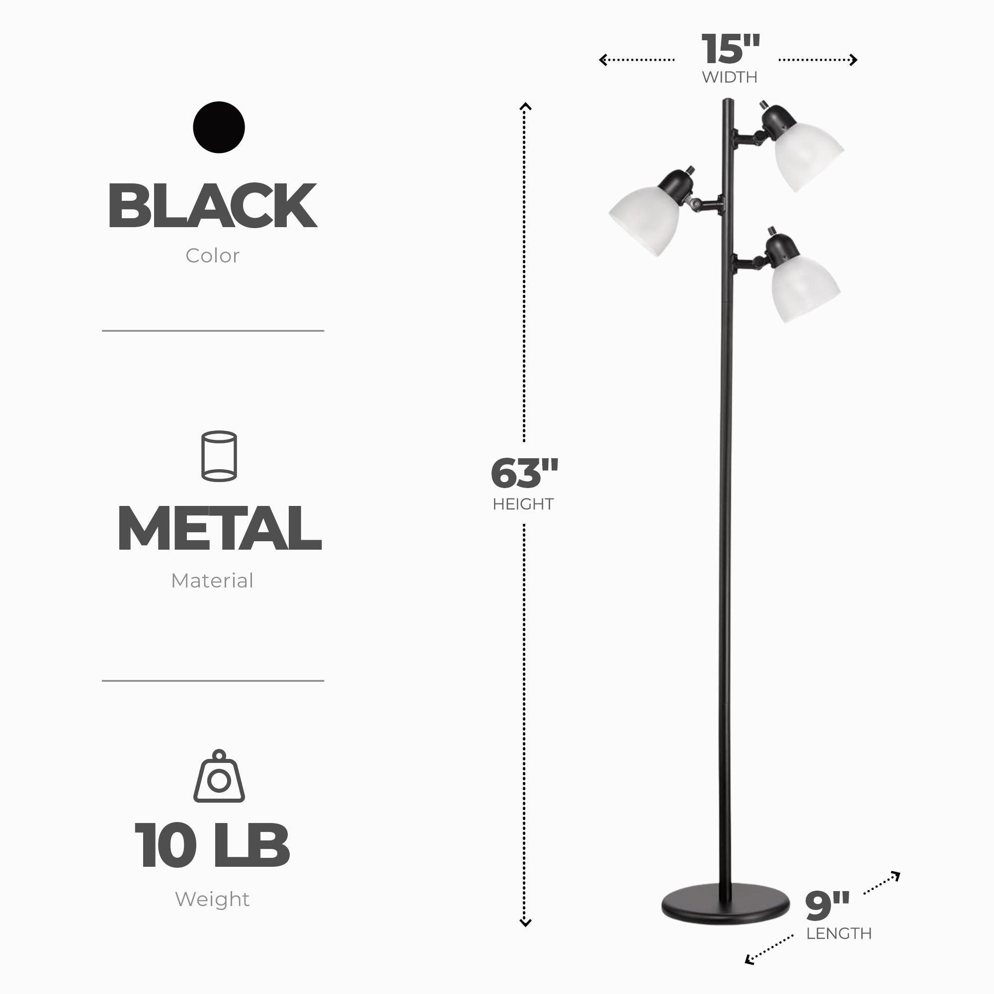 Globe Electric 63 Inch Floor Lamp w/3 Rotating LED Spotlights, Black (Open Box) - VMInnovations