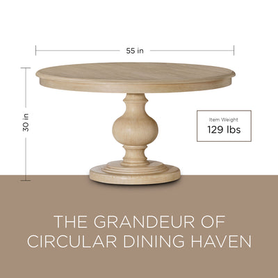 Maven Lane Zola Traditional Round Wooden Dining Table, Antiqued White (Open Box) - VMInnovations