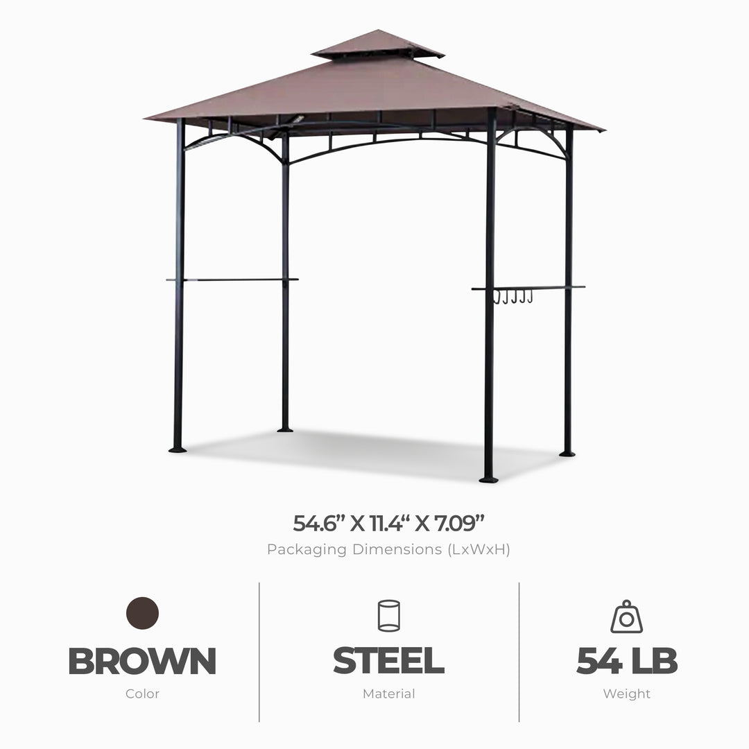 Four Seasons Courtyard Gazebo w/LED Lights & Powder Coated Frame,Brown(Open Box)