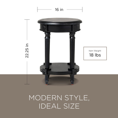 Maven Lane Traditional Round Wooden Side Table in Antiqued Black Finish (Used) - VMInnovations