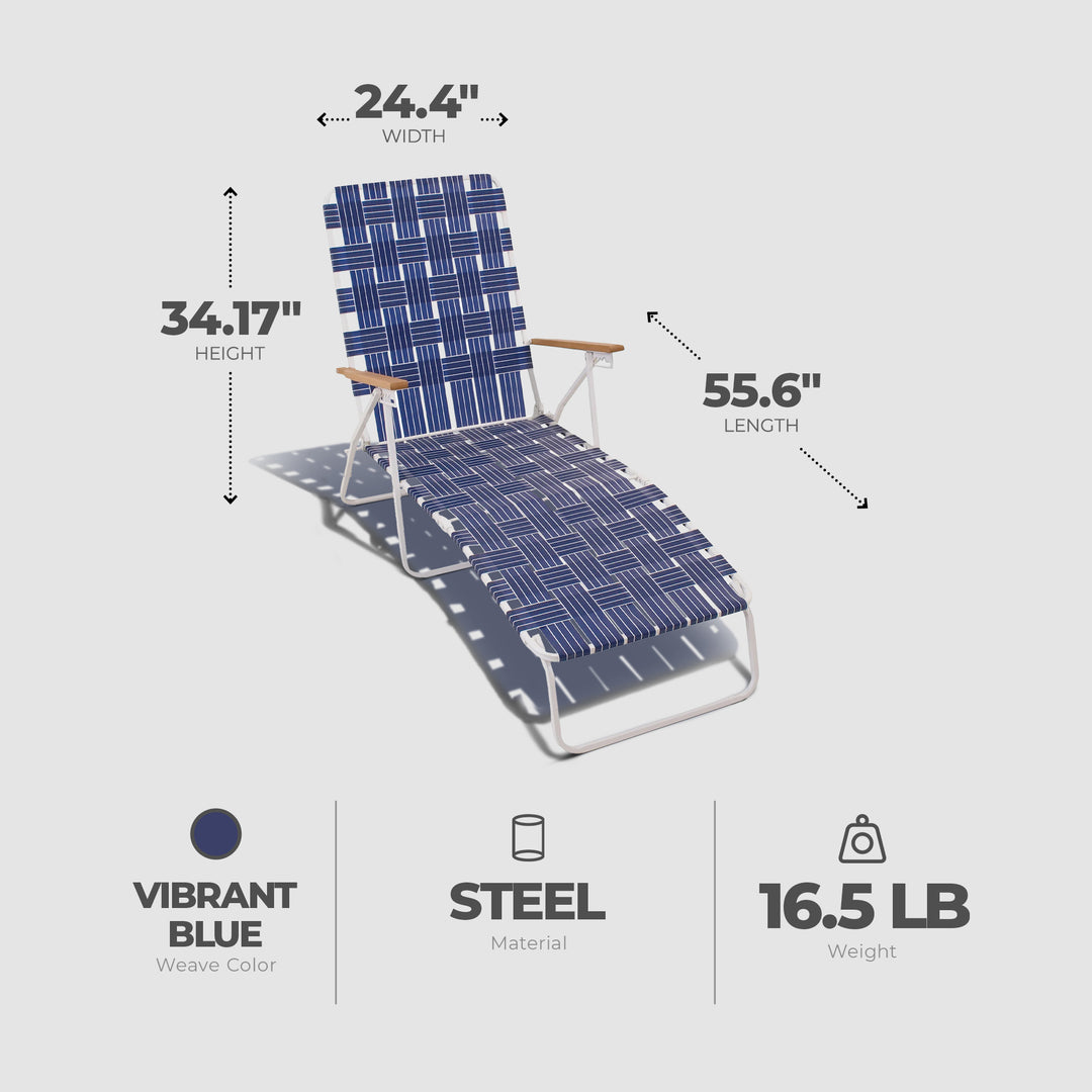 RIO Brands High Back Web Chaise Steel Frame Lounge Chair, Blue (2pk) (Open Box)