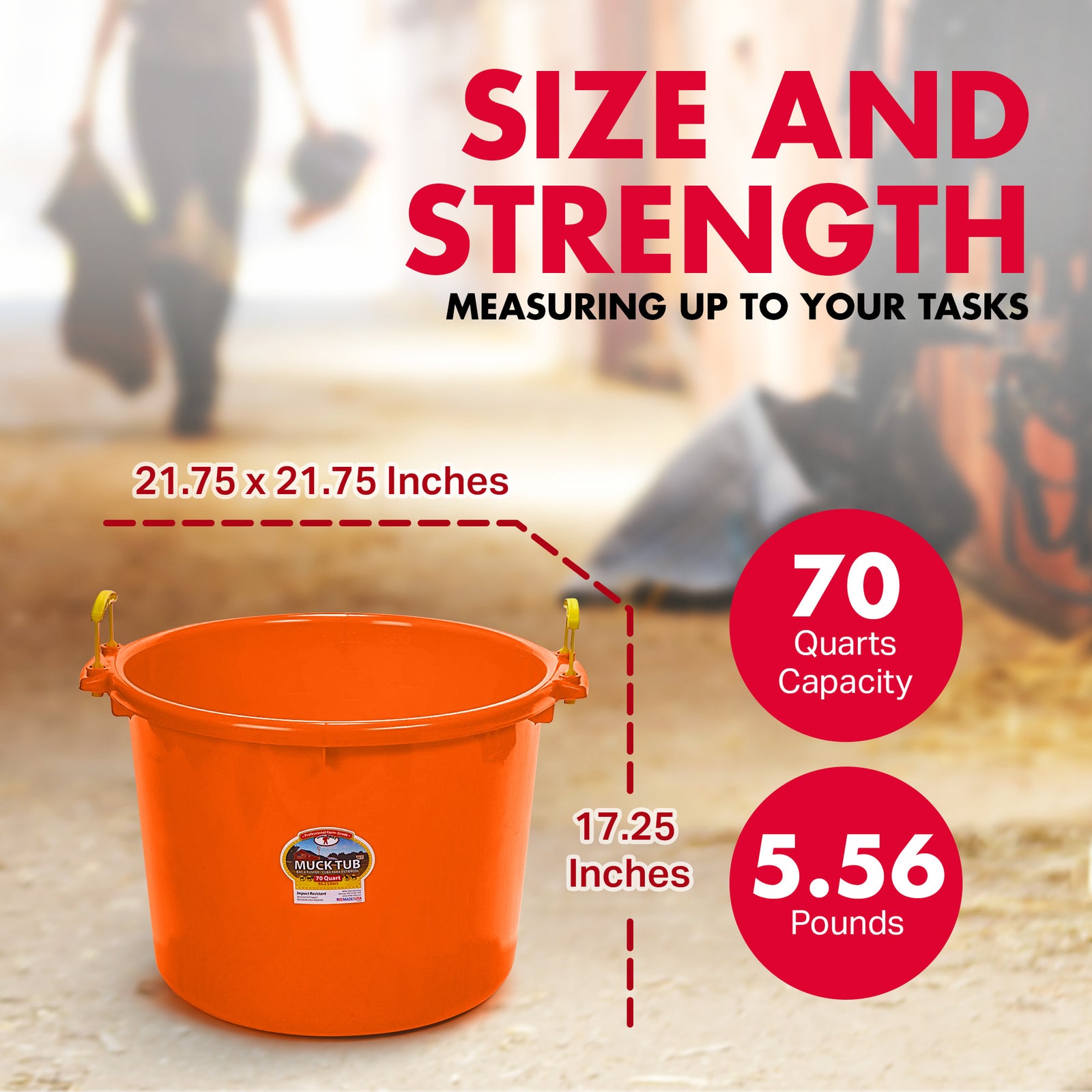 Little Giant 70 Quart Durable and Versatile Utility Muck Tub w/Handles, Orange - VMInnovations