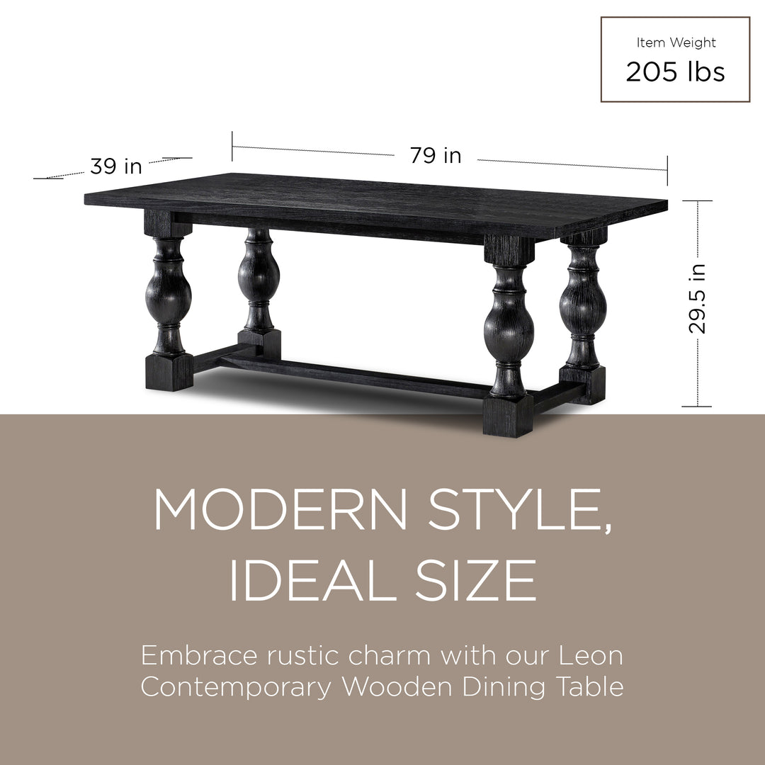 Maven Lane Leon Traditional Wooden Dining Table in Antiqued Black Finish - VMInnovations