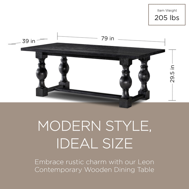 Maven Lane Leon Traditional Wooden Dining Table in Antiqued Black Finish - VMInnovations