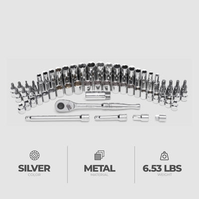 Master Mechanic 60 Piece Mechanics SAE Socket Tool Set, 3/8 Inch Drive Bits - VMInnovations