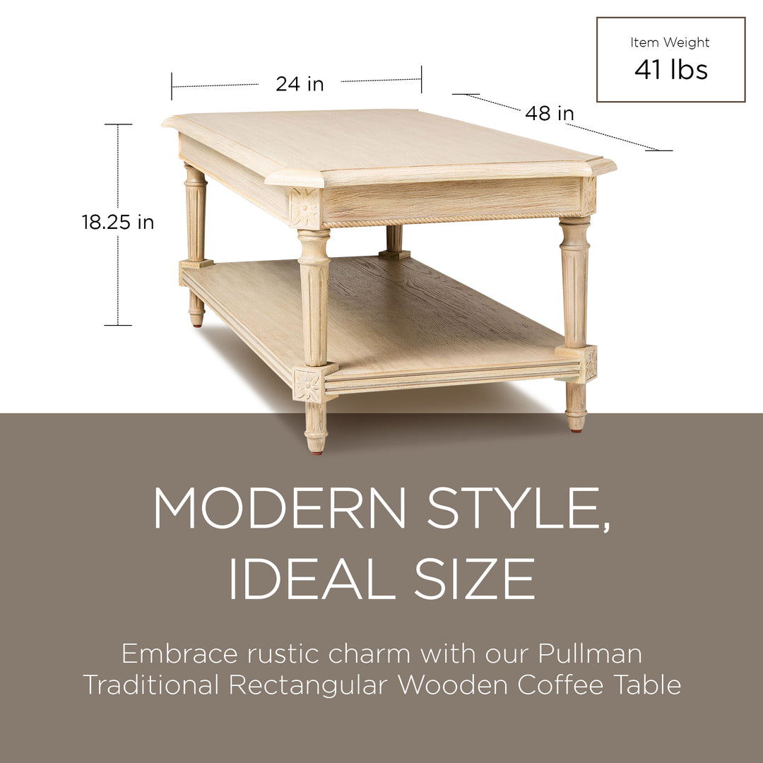 Maven Lane Pullman Traditional Rectangular Wooden Coffee Table, Antiqued White
