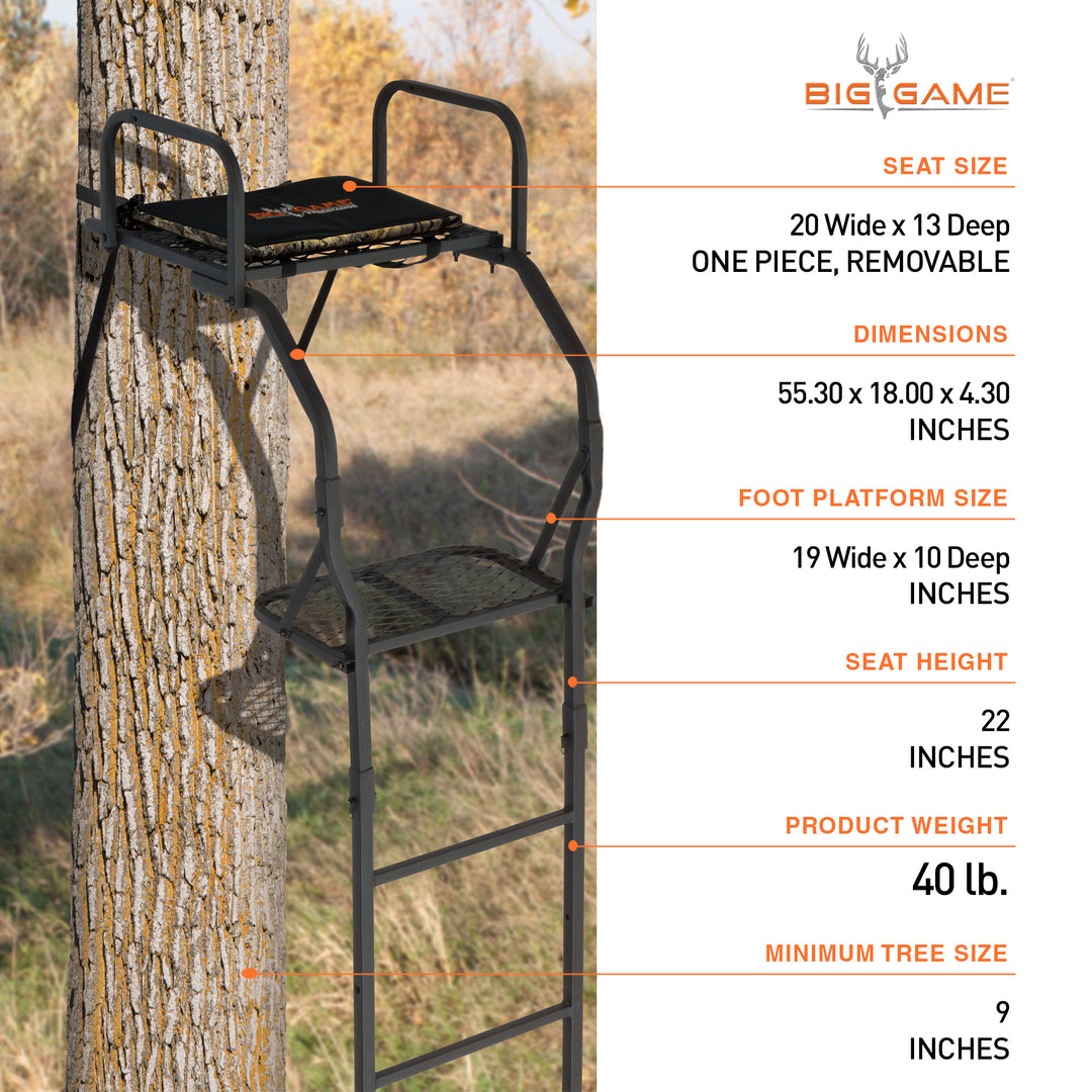 Big Game The Warrior Pro 1 Person Hunting Ladder Tree Stand, Black (Used)