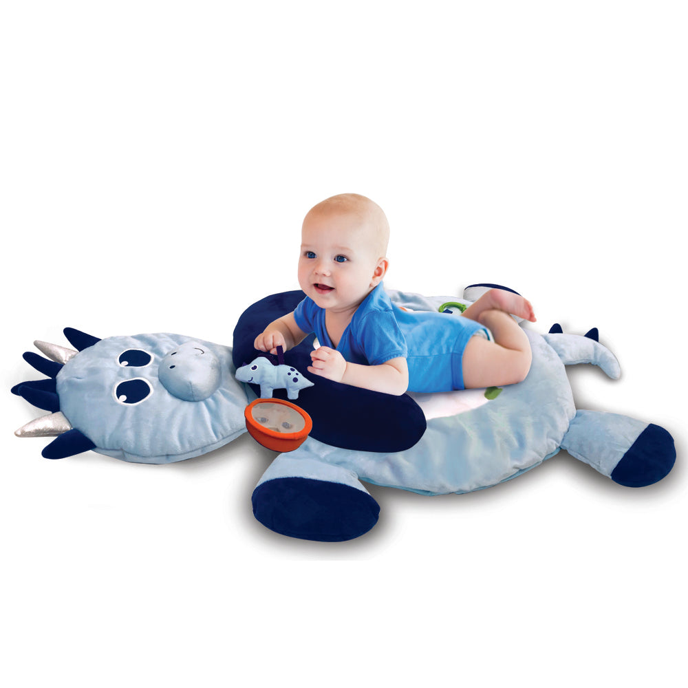 Little Tikes 3 in 1 Infant Tummy Time Plush Pillow Playmat, Blue Dino (2 Pack) - VMInnovations