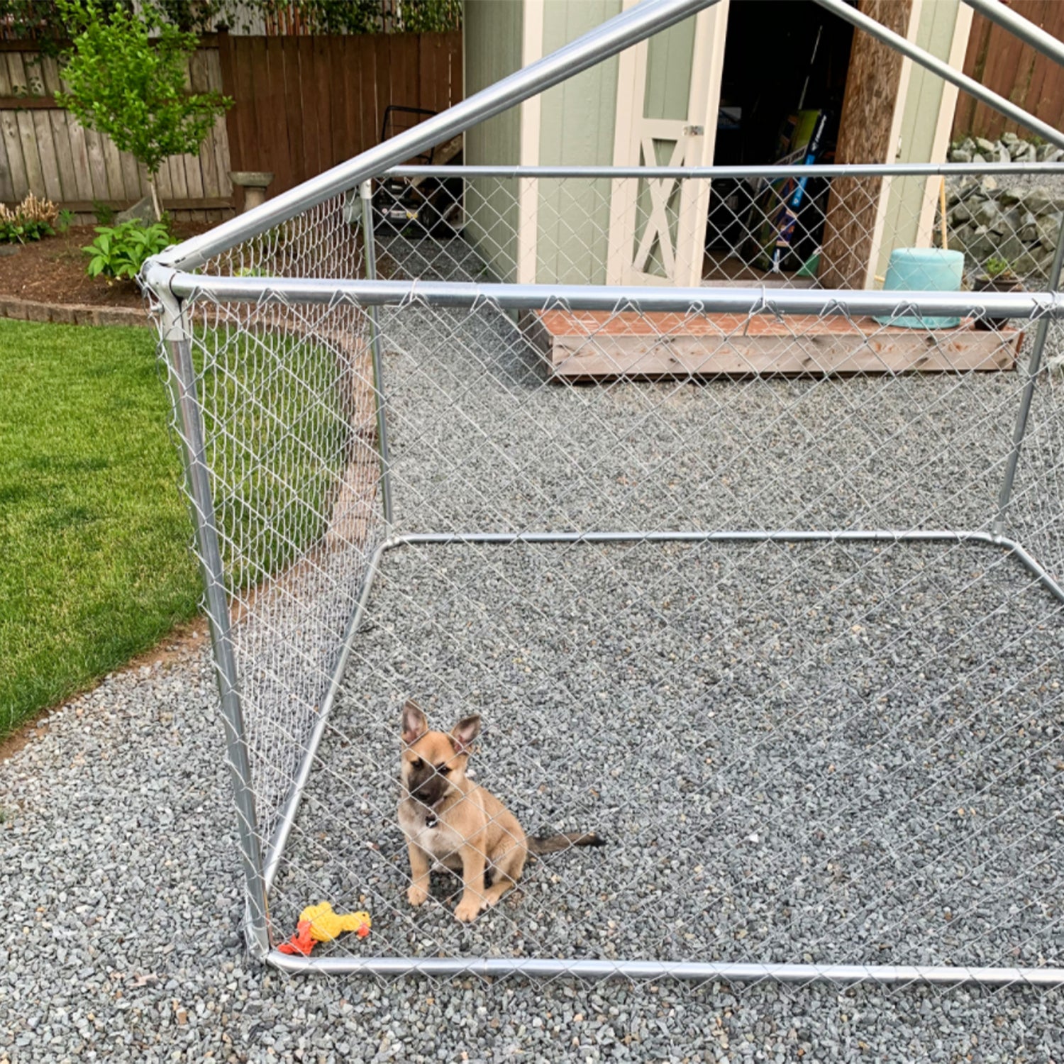 Aleko 7.5 x 7.5 x 6 Ft DIY Chain Link Outdoor Pet Kennel w/Roof Frame (Open Box)
