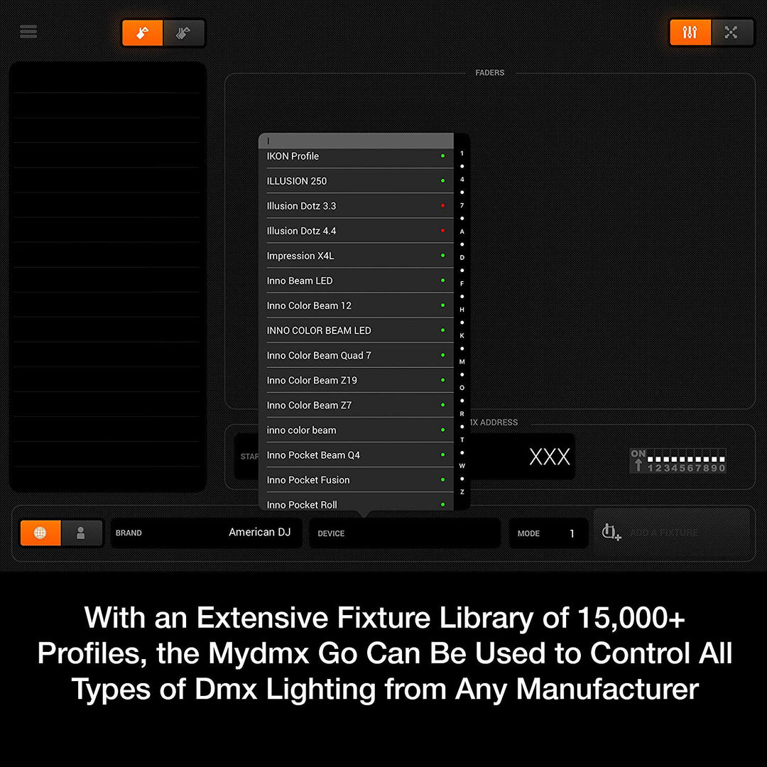 ADJ MYDMX GO Lighting Controller/DMX Lighting Control App for iPad or Android