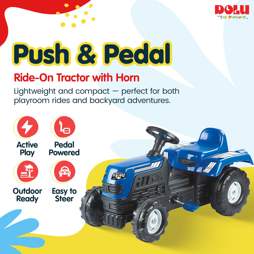 DOLU Ranchero Pedal Tractor with Horn, Kids Ride-On Toy for 3 Years and Up, Blue