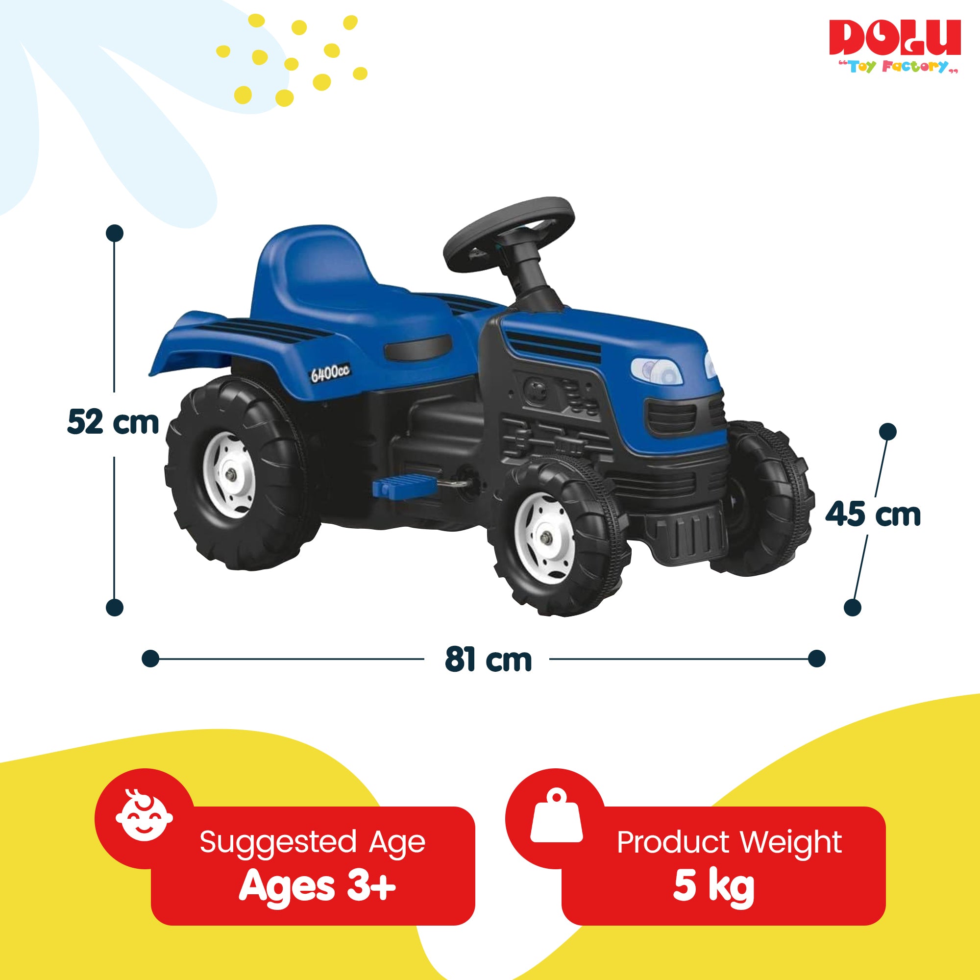 DOLU Ranchero Pedal Tractor with Horn, Kids Ride-On Toy for 3 Years and Up, Blue - VMInnovations