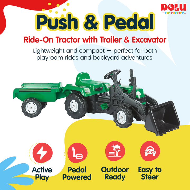 DOLU Pedal Tractor with Full Ranchero Trailer, Kids Ride On Toy w/ Front Loader