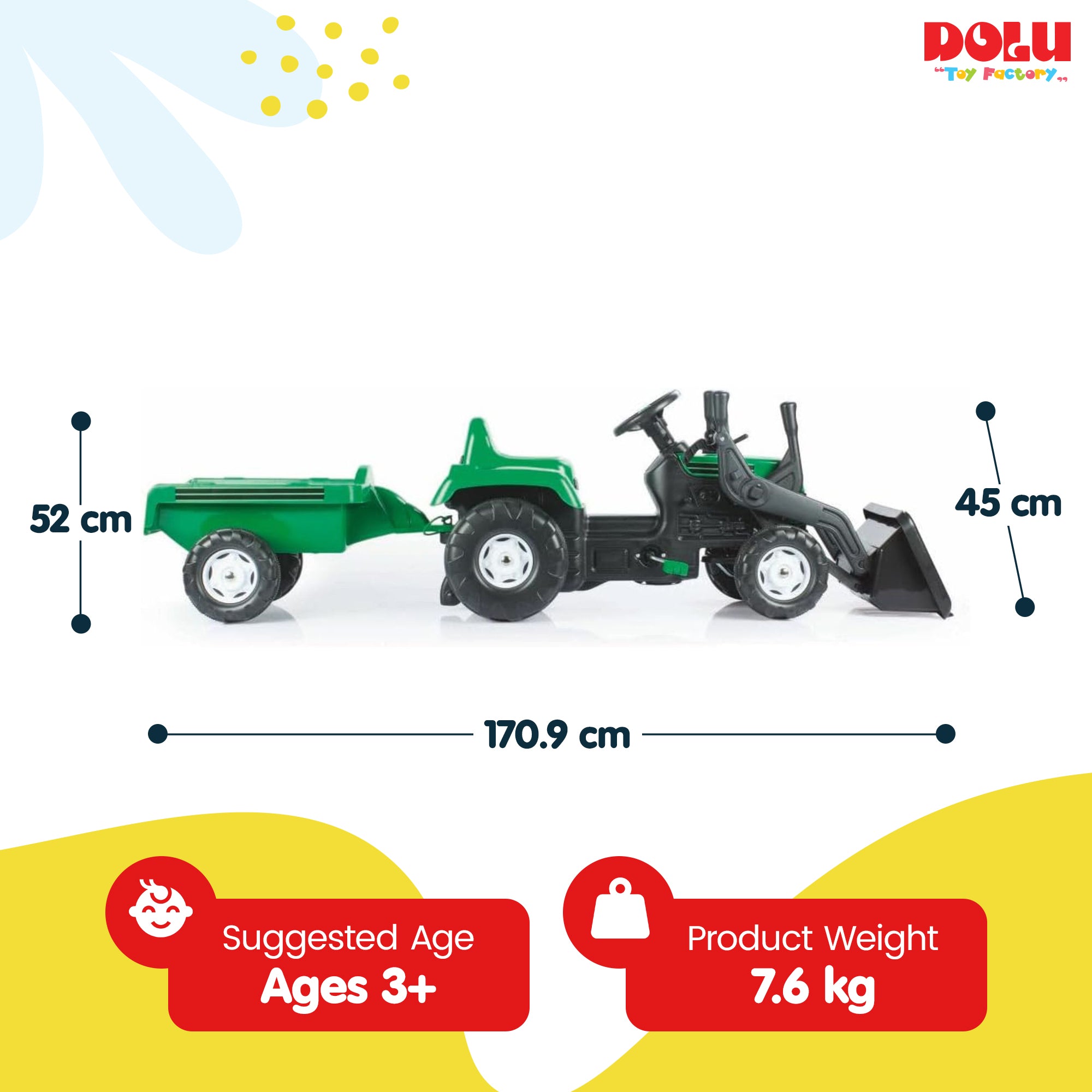 DOLU Pedal Tractor with Full Ranchero Trailer Toy w/ Front Loader (Open Box)