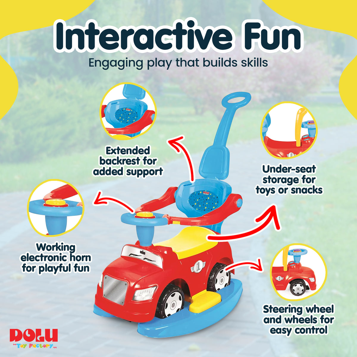 DOLU 4-in-1 Step Car with Parental Handle, for Toddlers 12 Months Old and Up - VMInnovations