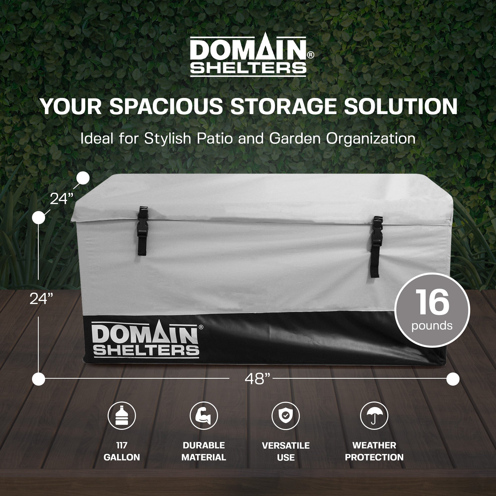 Domain Shelters 117 Gallon 4 x 2 Foot Outdoor Patio Storage Deck Box, (Open Box)