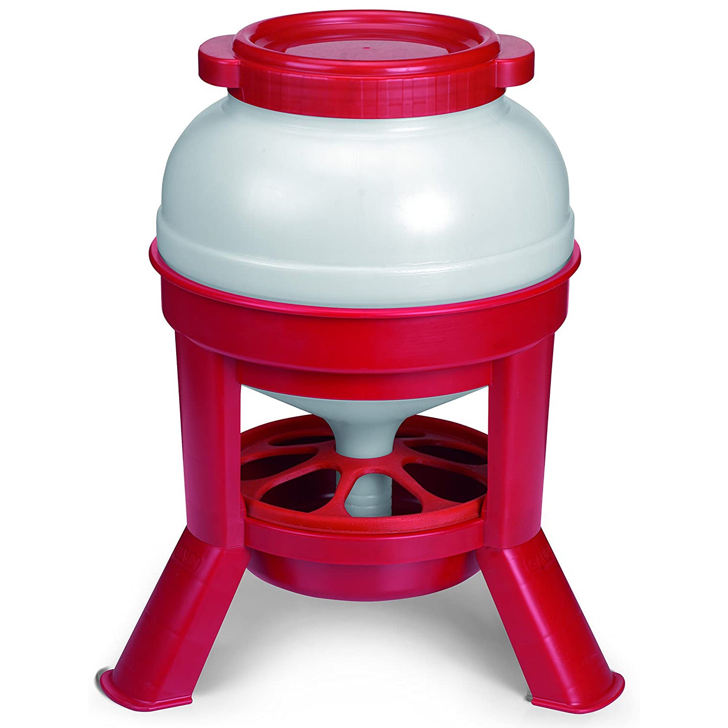 Little Giant 35 Pound Plastic Poultry Chicken Dome Feeder Dispenser w/ Lid, Red - VMInnovations