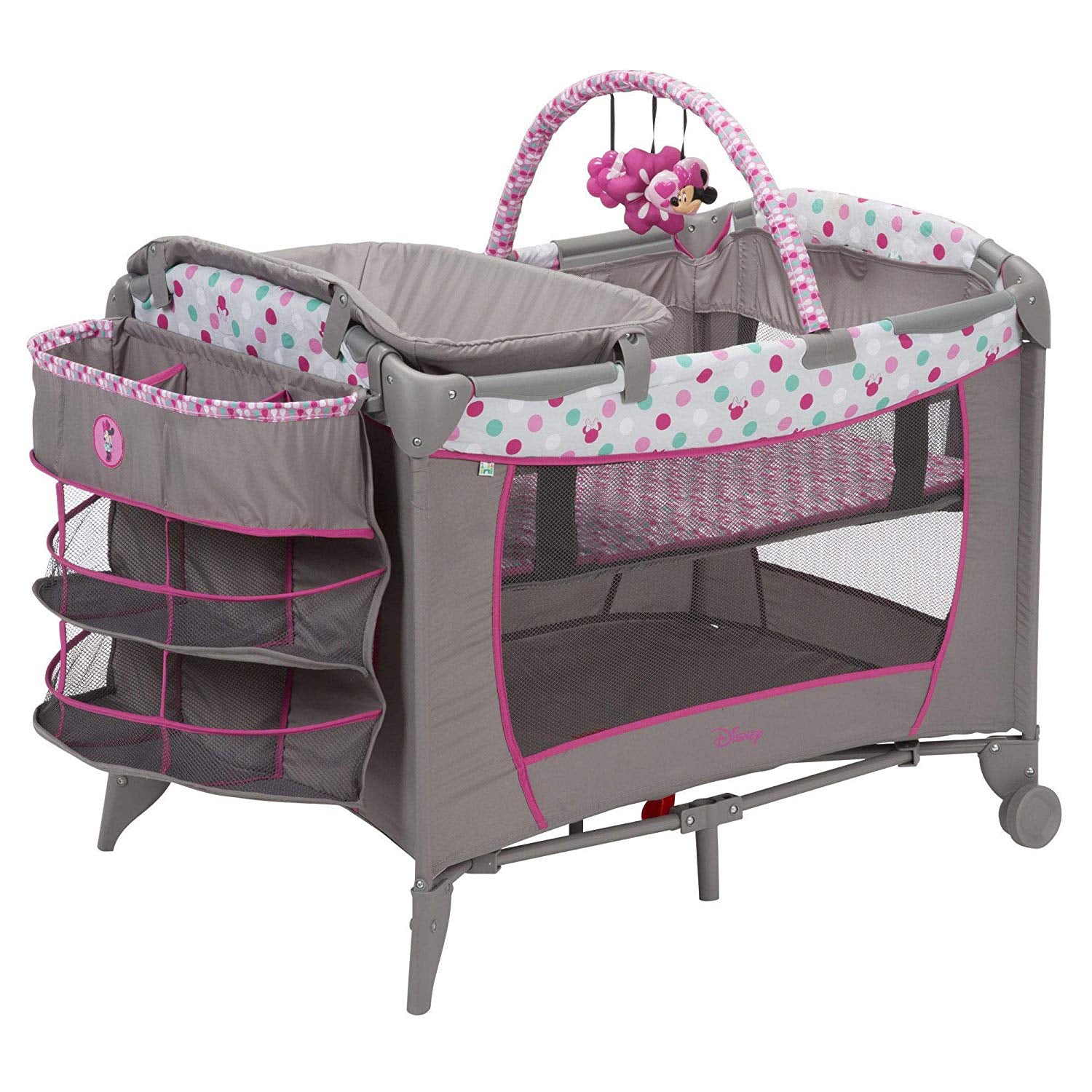 Disney Baby Sweet Wonder Play Yard with Bassinet, Storage, Minnie Dot (Open Box) - VMInnovations