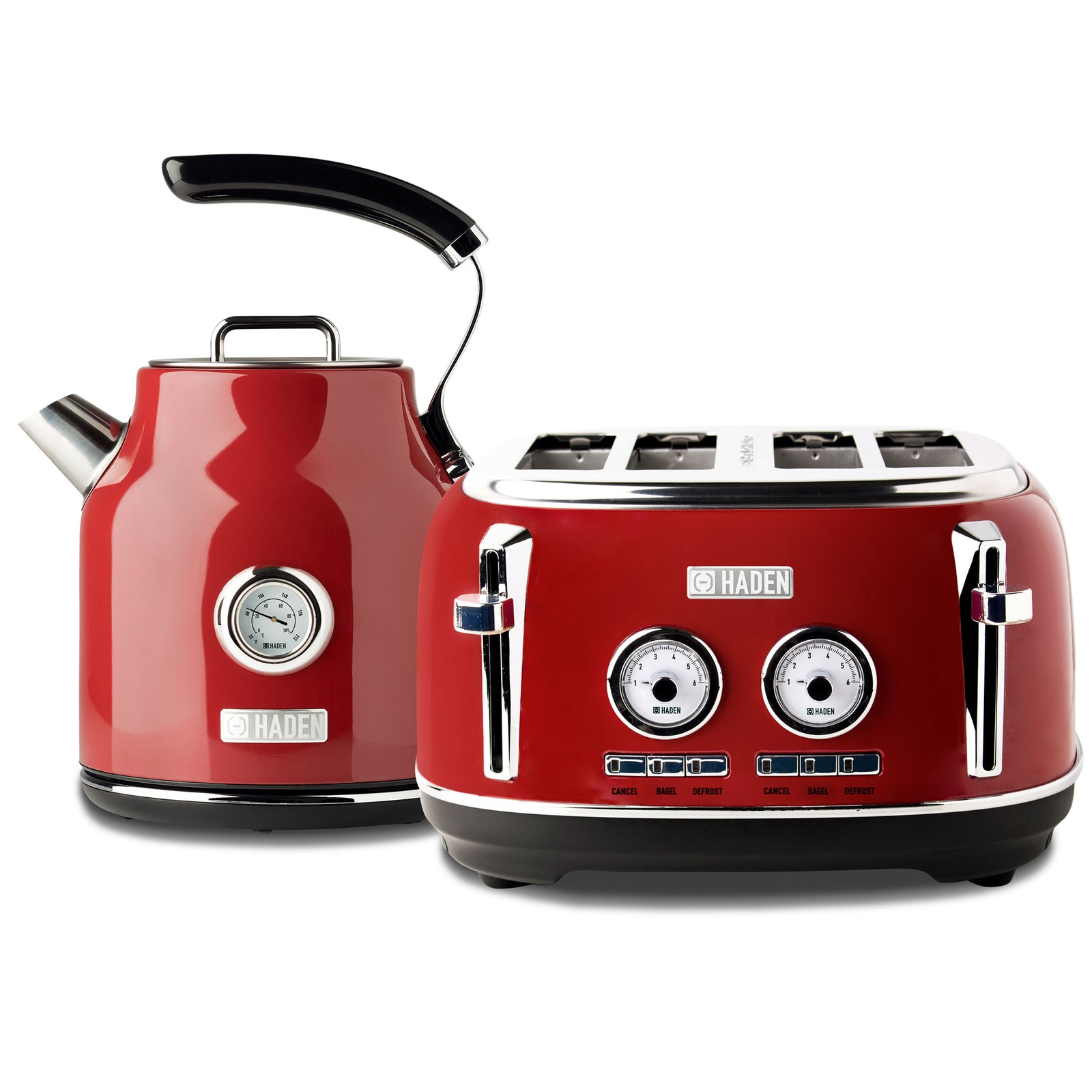 Haden Dorset 1.7 Liter Cordless Electric Kettle and 4 Slice Bread Toaster, Red - VMInnovations
