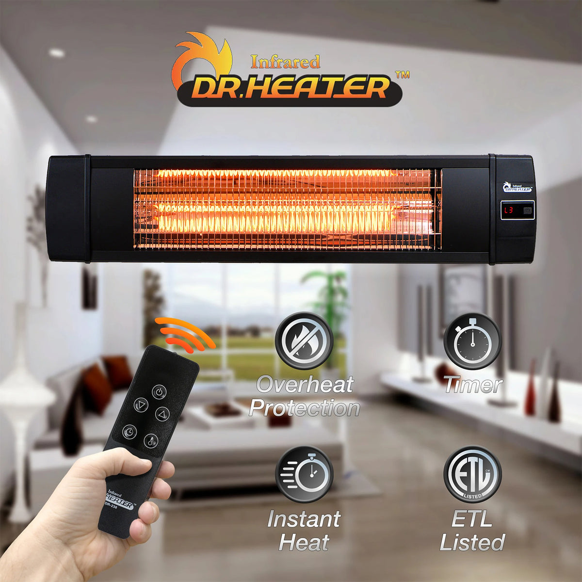 Dr. Infrared DR-238 1500W Carbon Infrared Indoor Wall or Ceiling Heater (2 Pack) - VMInnovations