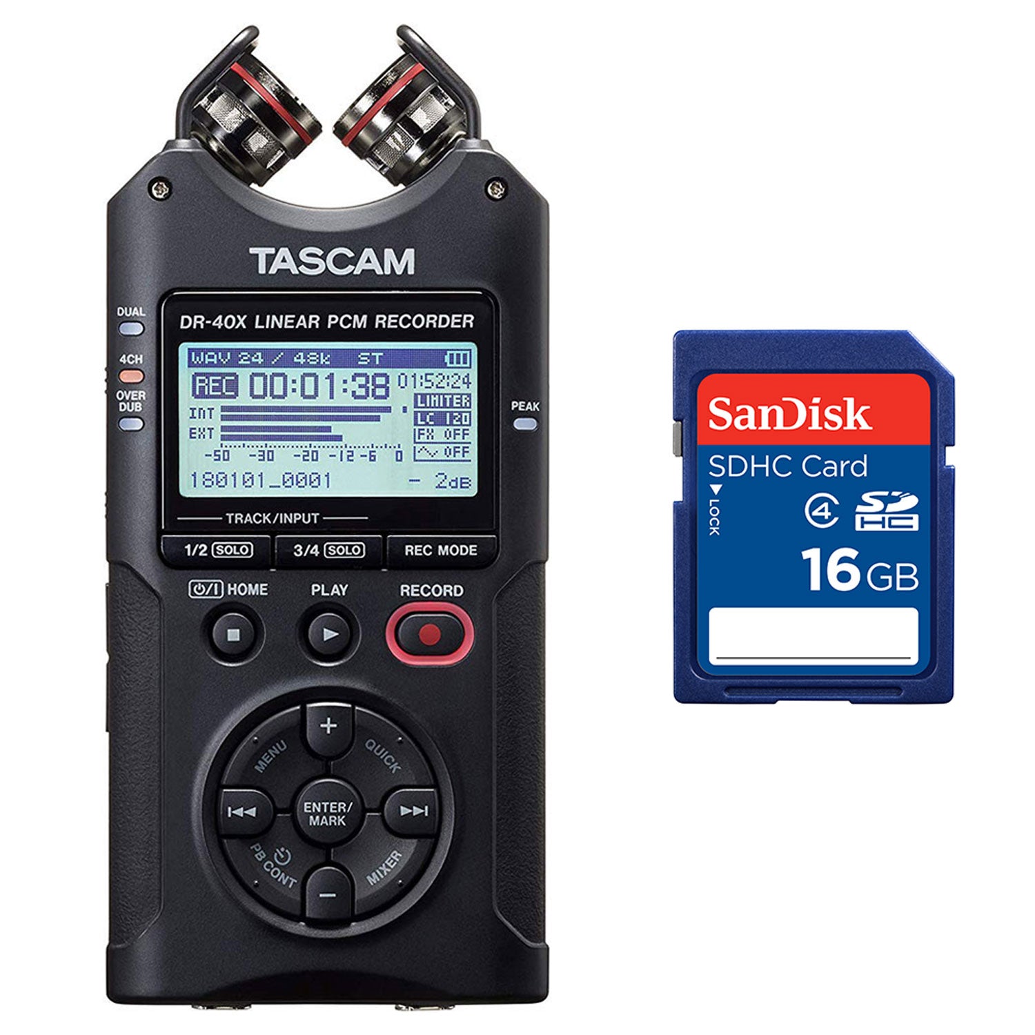 Tascam 4-Track Dual Recording Mode Digital Audio Recorder + 16GB SD Memory Card