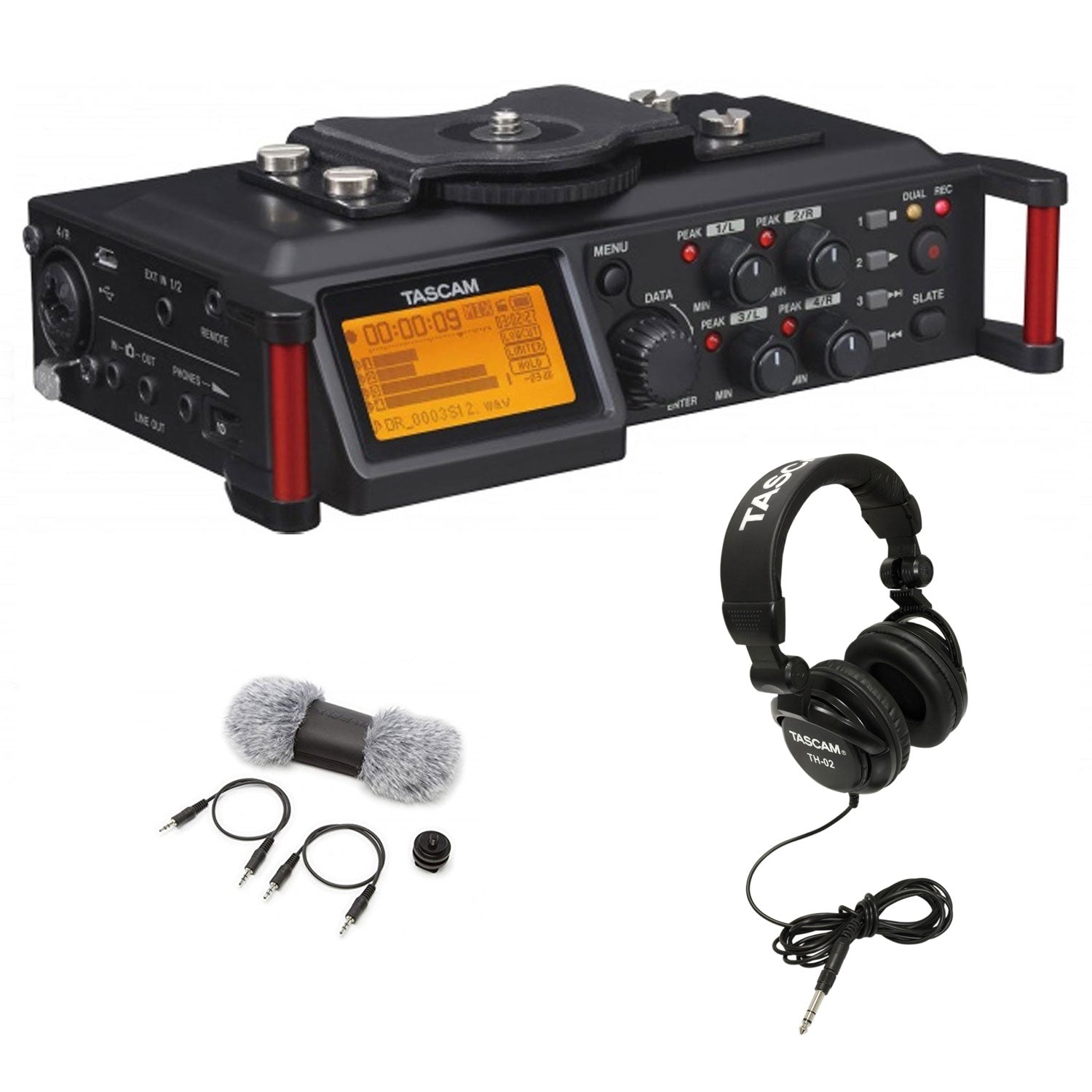 Tascam 4-track PCM Audio Recorder + DSLR Accessory Kit + Studio Headphones