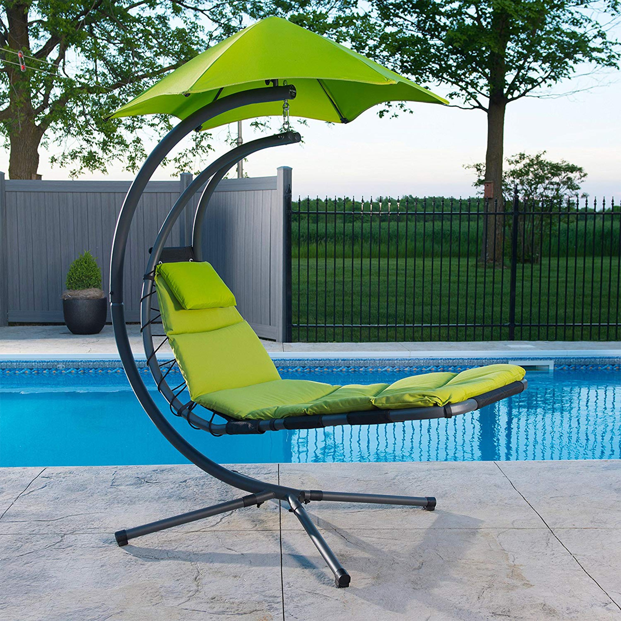 Vivere The Original Dream Lounger Steel Backyard Patio Deck Chair, Green Apple