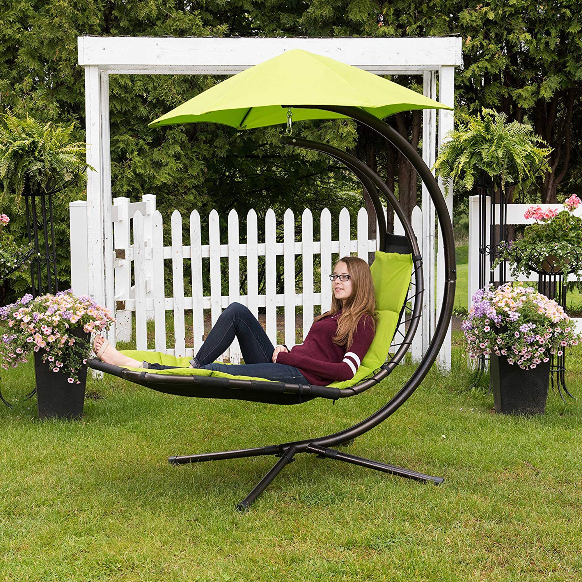 Vivere The Original Dream Lounger Steel Backyard Patio Deck Chair, Green Apple
