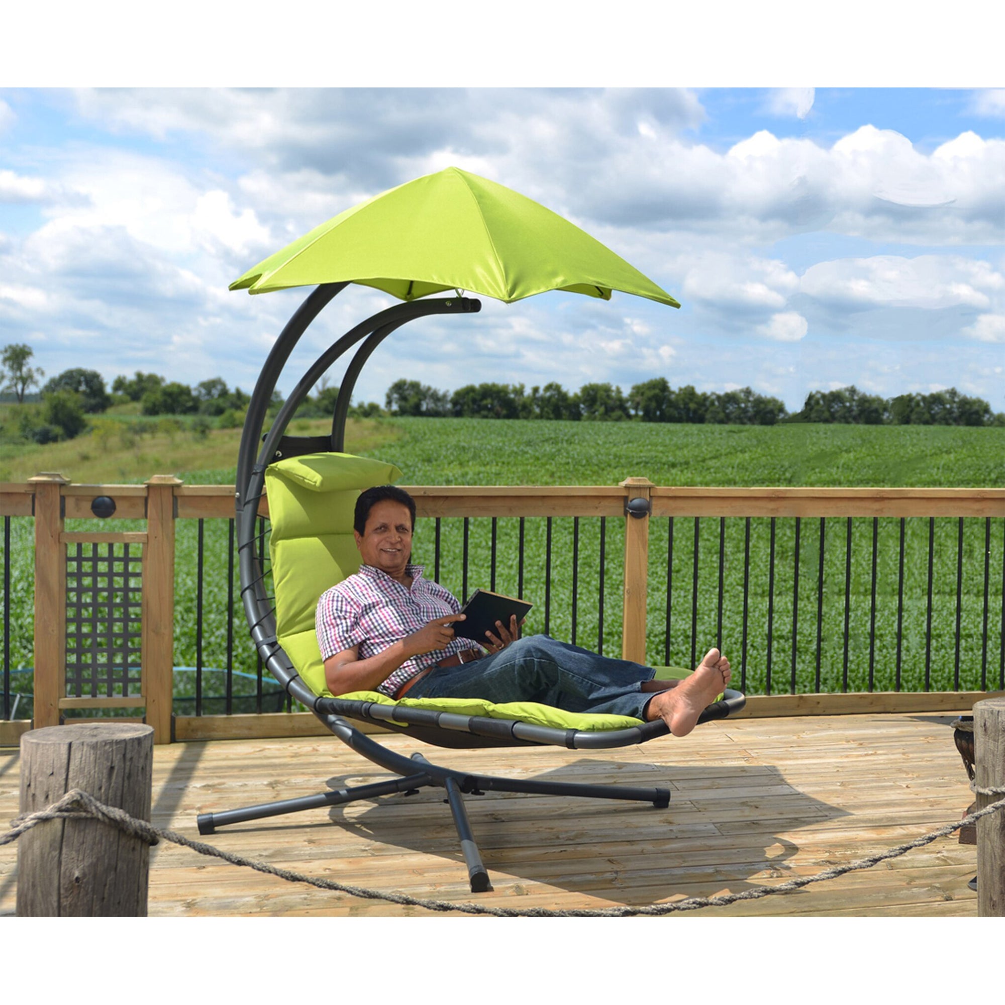 Vivere The Original Dream Lounger Steel Backyard Patio Deck Chair, Green Apple
