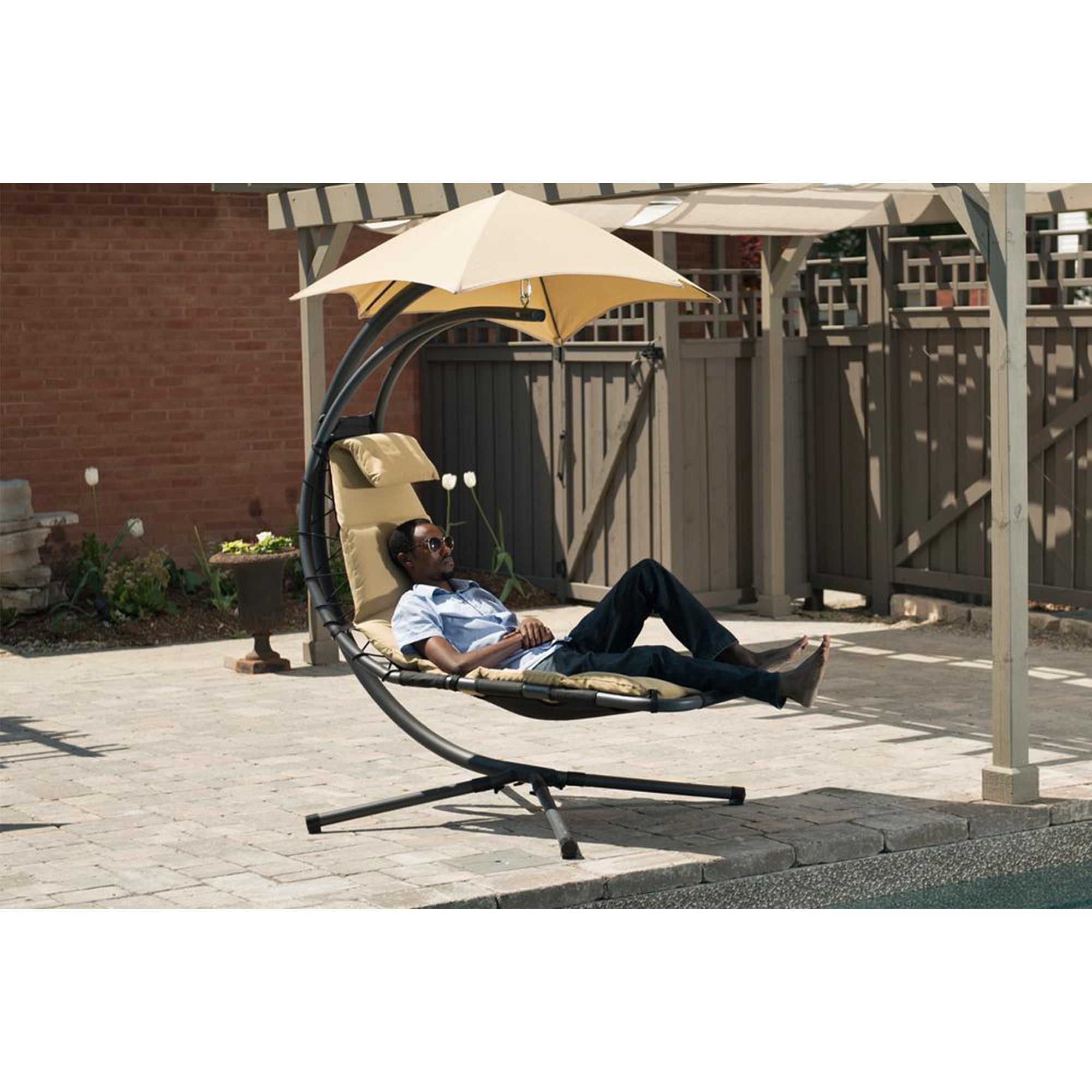 Vivere The Original Dream Lounger Steel Backyard Patio Deck Chair, Sand