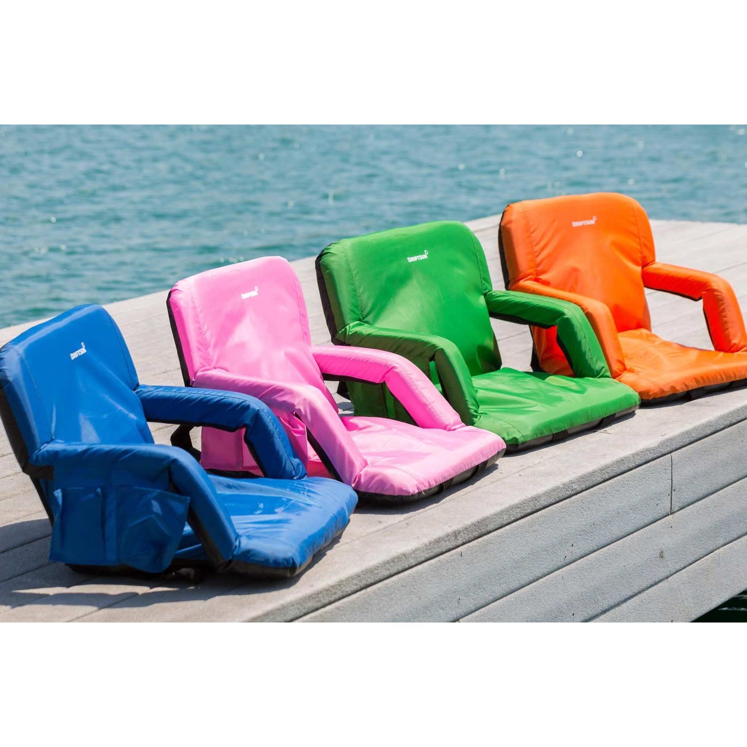 Driftsun Padded Folding Extra Wide Reclining Stadium Seat Chair, Orange (Used)
