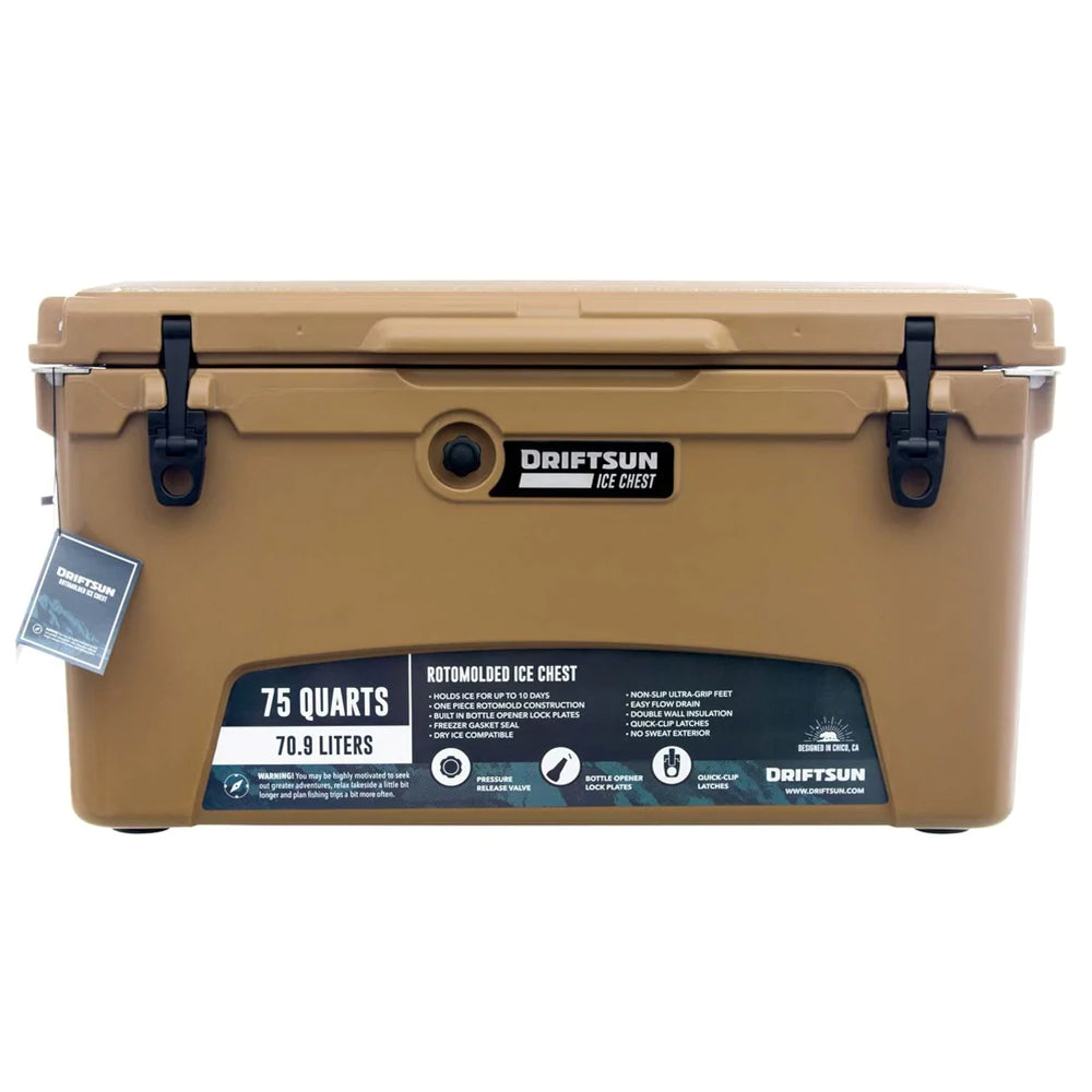 Driftsun Portable 75 Quart Insulated Hardside Ice Chest Cooler, Tan (For Parts)