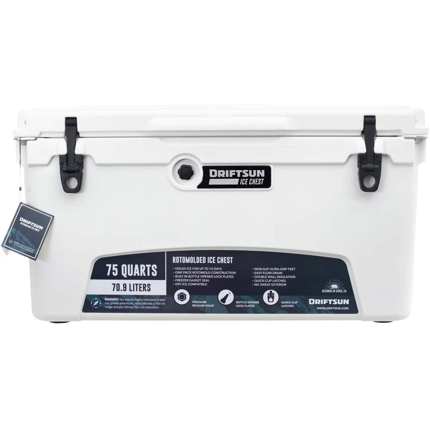Driftsun 75 Quart Heavy Duty Insulated Rotomolded Cooler, White (Open Box)