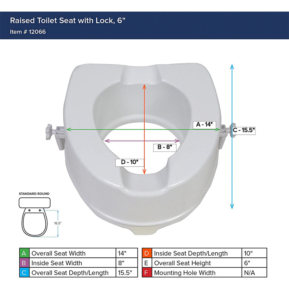 Drive Medical Raised Bathroom Toilet Seat w/ Locking Mechanism, White (Open Box)