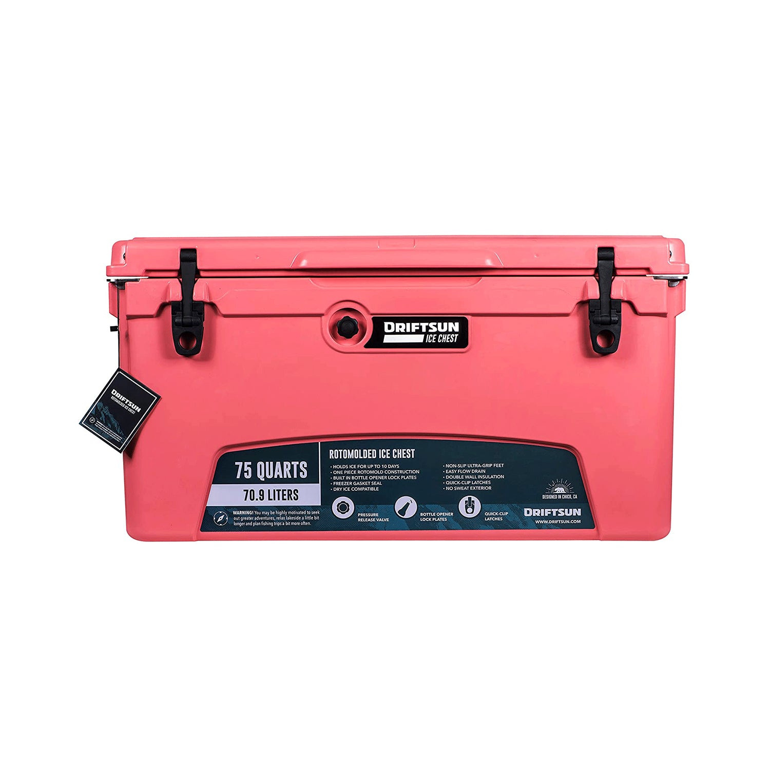 Driftsun Portable 75 Quart Insulated Hardside Ice Chest Cooler, Coral (Open Box)