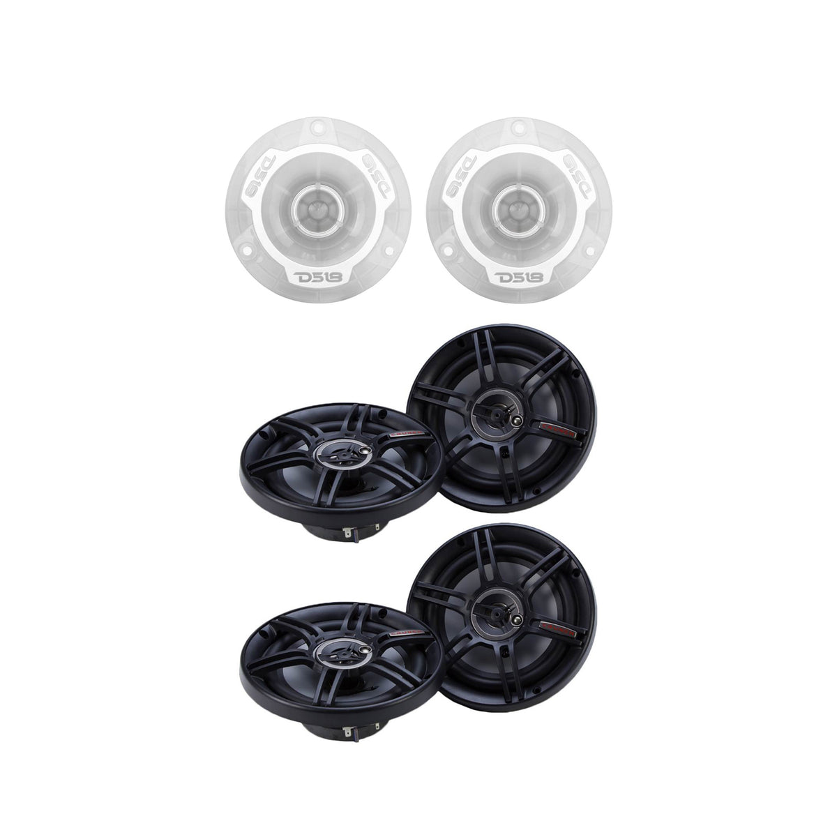 DS18 PRO TW1L 240 Watt Super Bullet Tweeter Pair with 2 Pairs of 300W Speakers