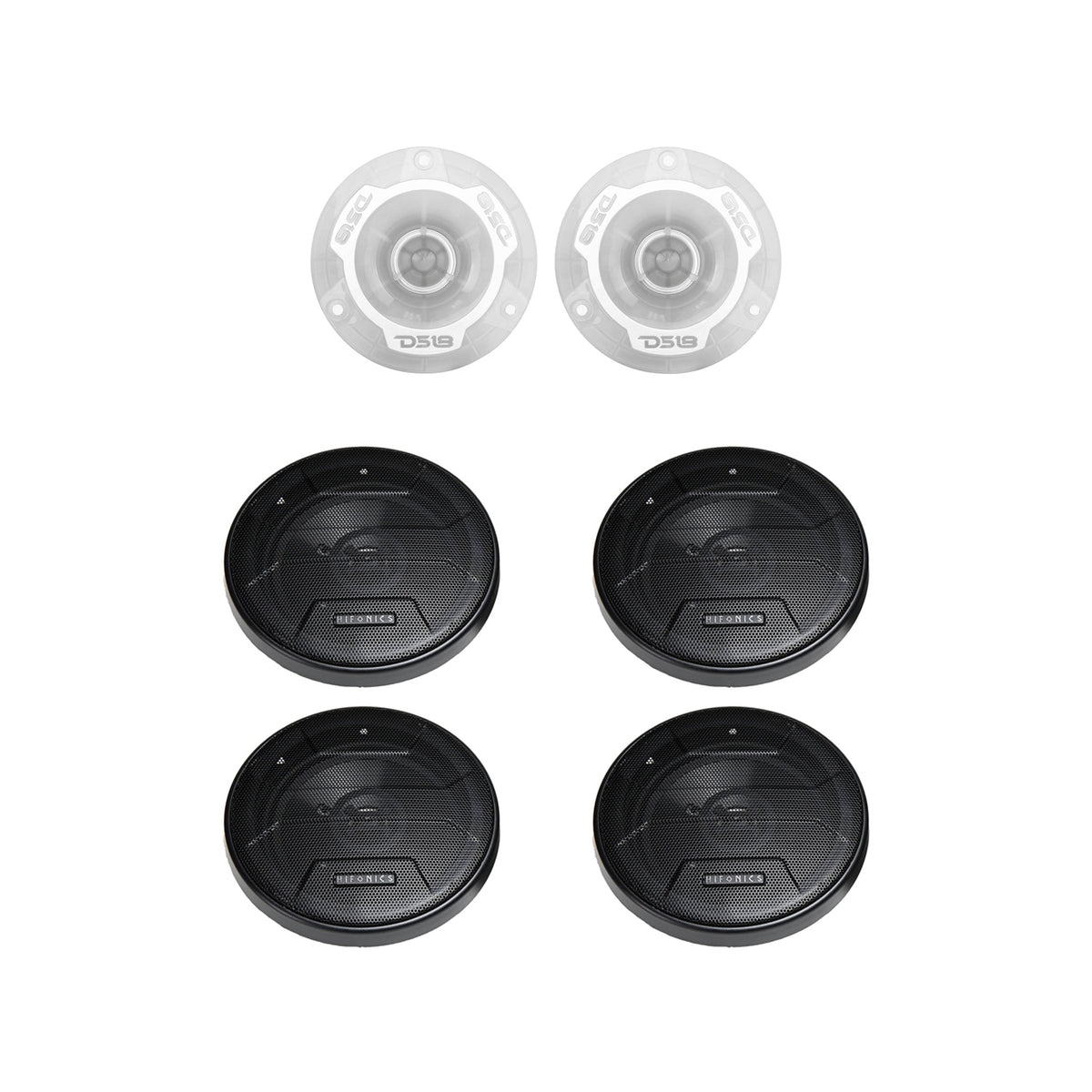 DS18 PRO TW1L 240 Watt Bullet Tweeter Pair with 2 Pair of 6.5 Inch Speakers