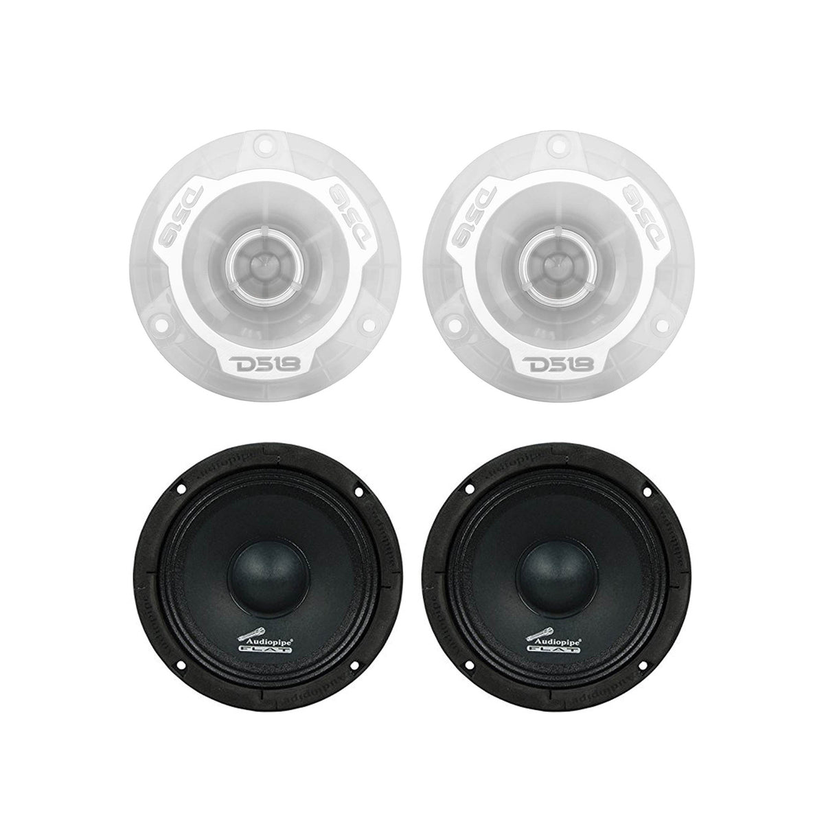 DS18 PRO TW1L 240 Watt Super Bullet Tweeter Pair with 2 Pack of 6.5 Inch Drivers