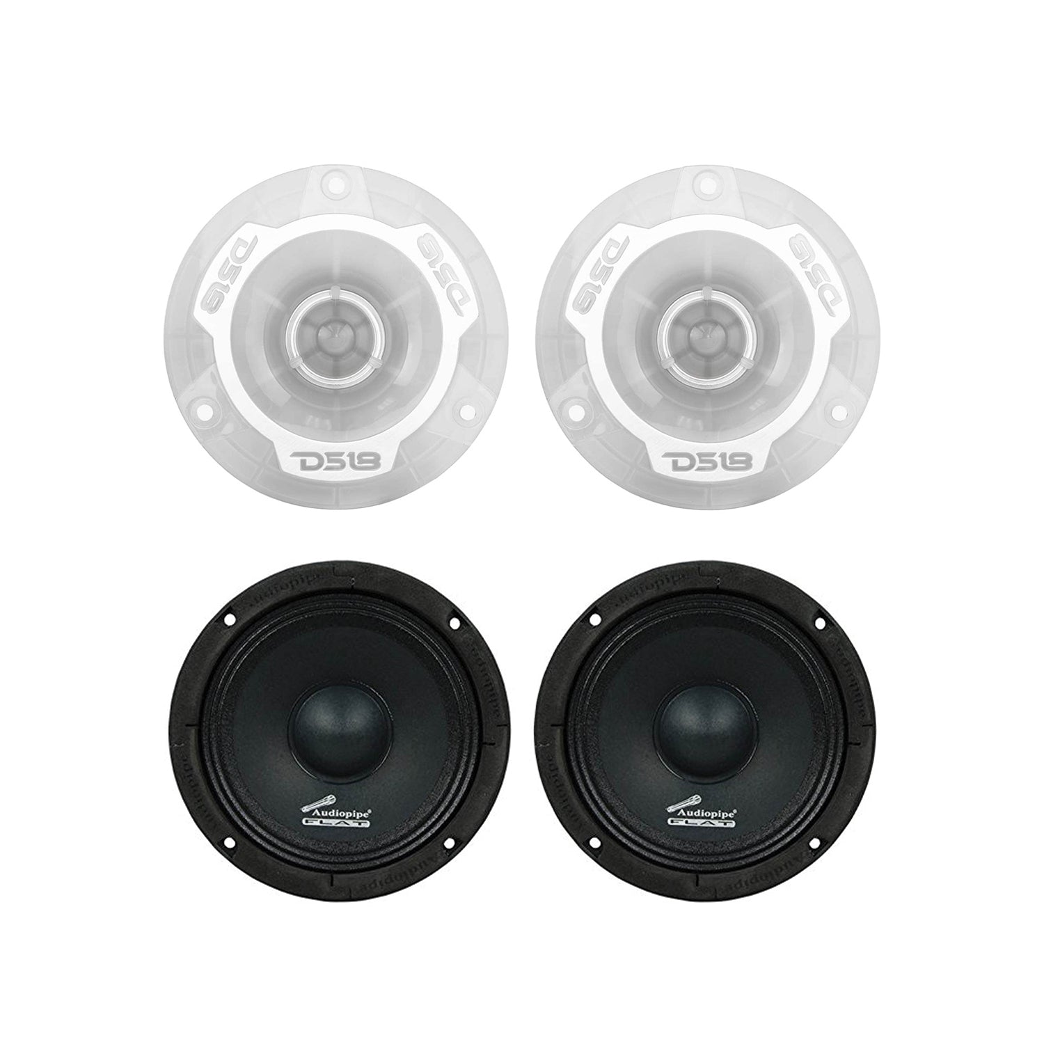 DS18 PRO TW1L 240 Watt Super Bullet Tweeter Pair with 2 Pack of 6.5 Inch Drivers