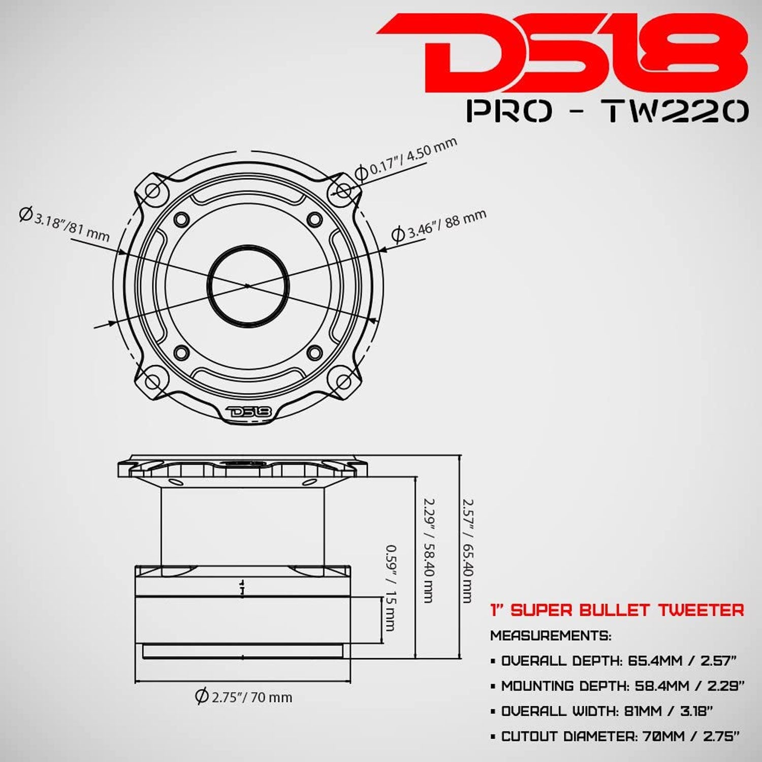 DS18 PRO 1" 350W Bullet Tweeter, Pair w/ Crunch 300W 6.5" Speakers (2 Pair)
