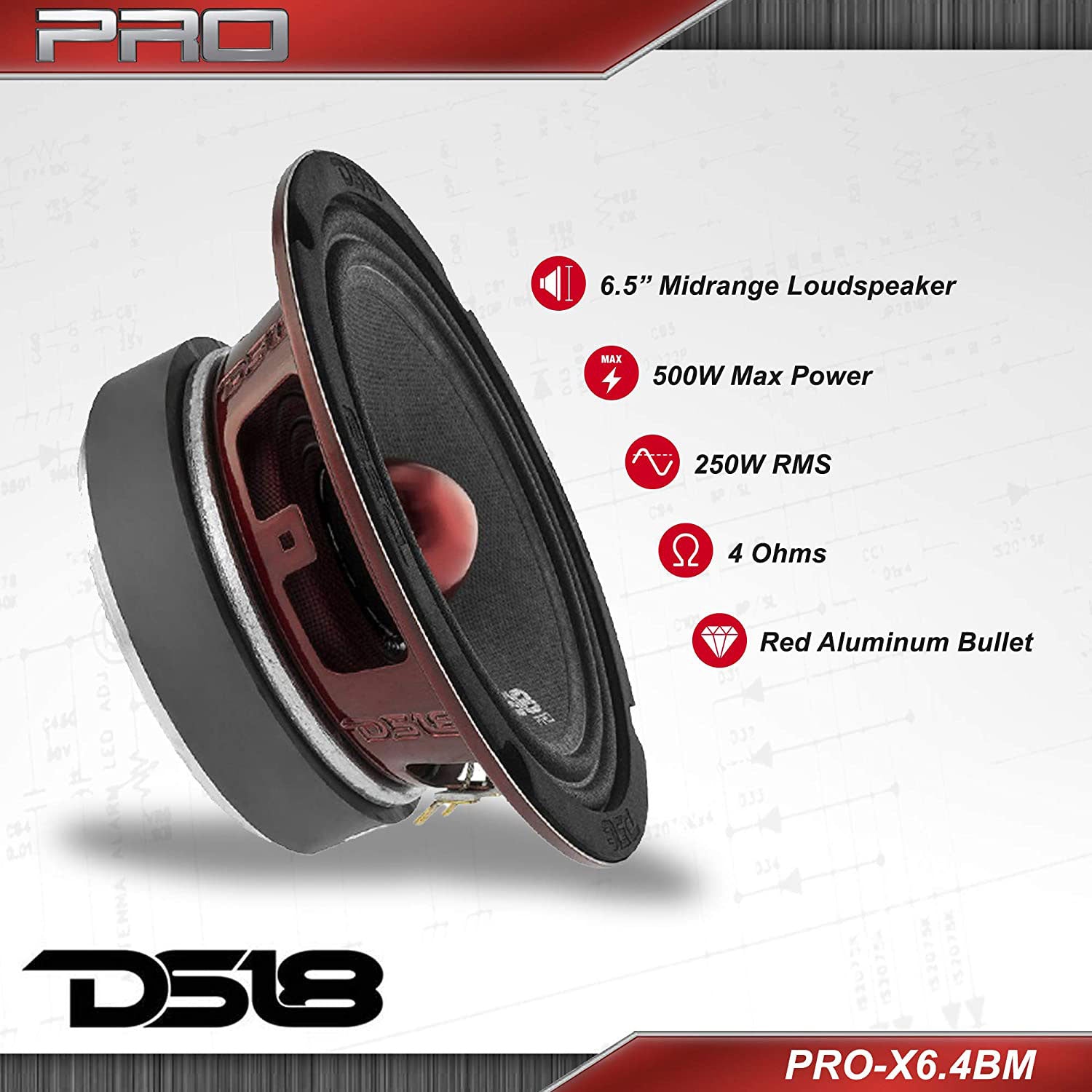 DS18 Pro X 6.5" 500W Car Speaker (2 Pack) w/Audiopipe 3.75" Bullet Tweeter, Pair