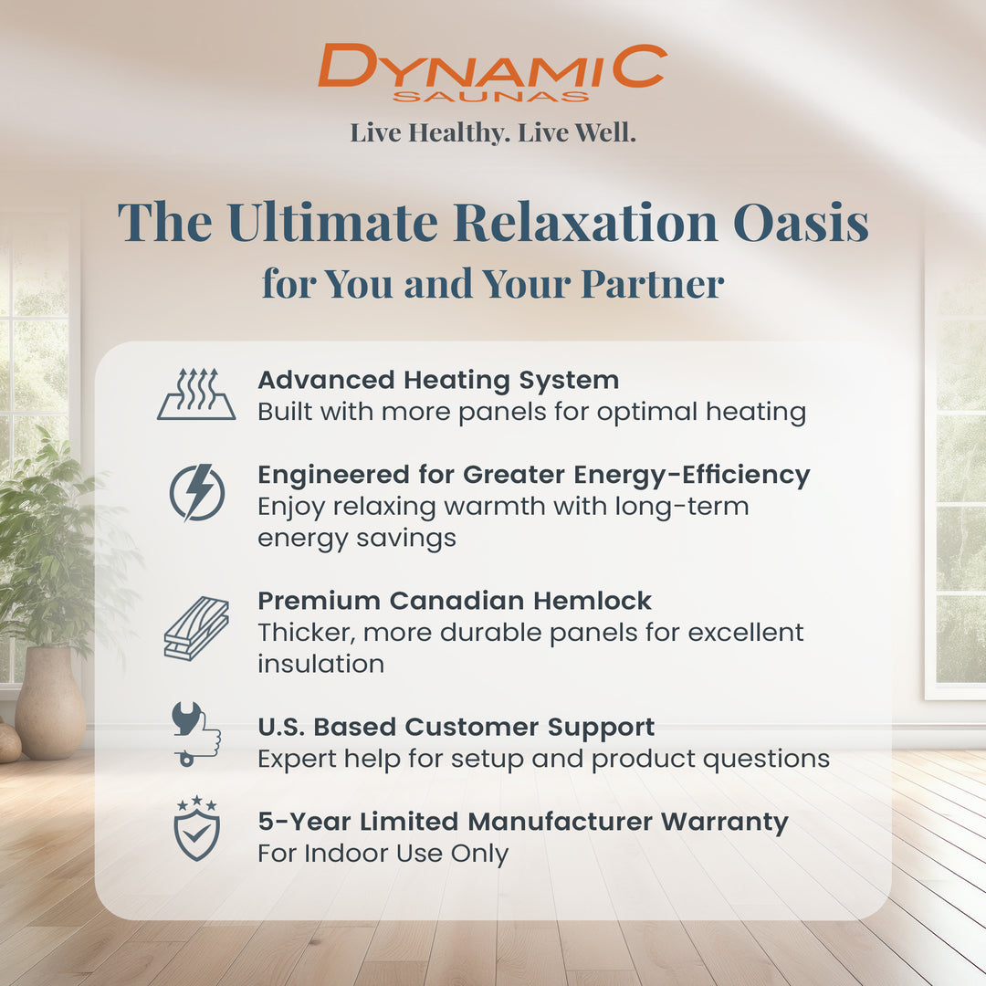 Dynamic Saunas Madrid Elite 3 Person Ultra Low EMF Infrared Lighting Home Sauna