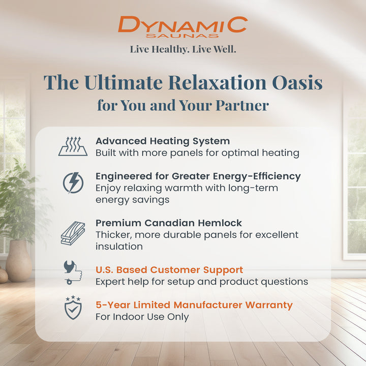 Dynamic Saunas Toulouse 2 Person Infrared Sauna w/Speakers, Canadian Hemlock