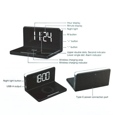 Nippon WAC-5251BLK iStuff 3 in 1 Illuminated Wireless Charge Alarm Clock, Black