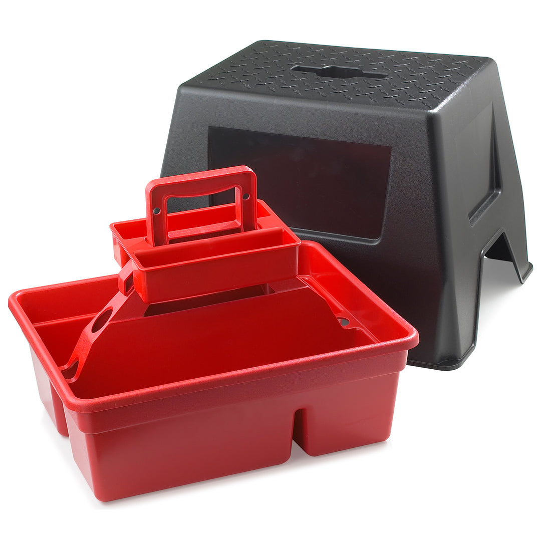 Little Giant DuraTote Stable Step Stool and Tote Box with Carrying Handle, Red