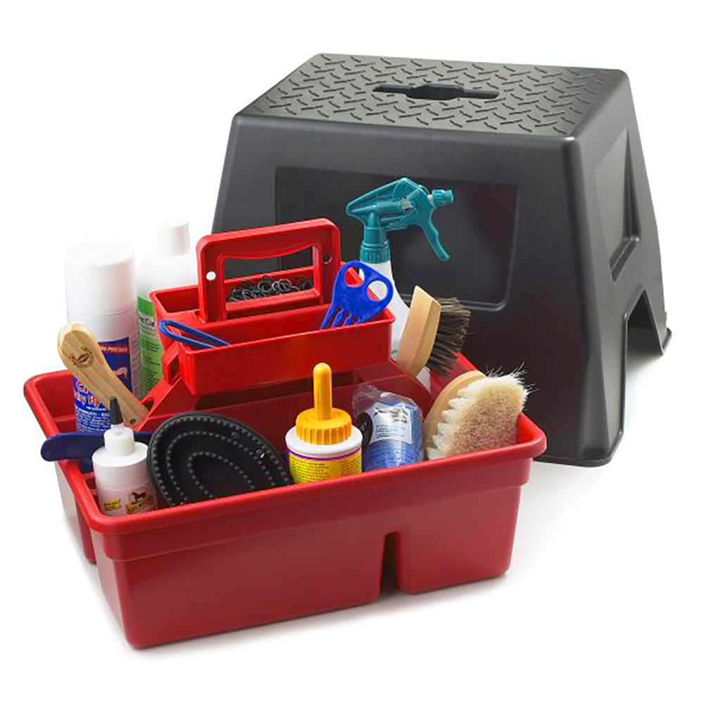 Little Giant DuraTote Step Stool & Tote Box w/Carrying Handle, Red (Open Box)
