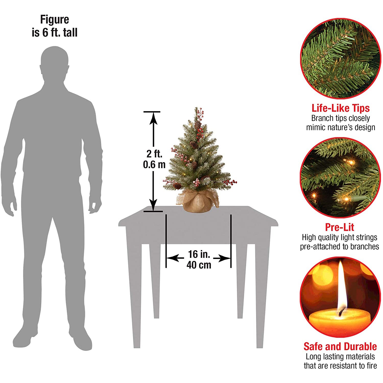 National Tree 2' Dunhill Fir Artificial Christmas Tree w/ LED Lights (Open Box) - VMInnovations